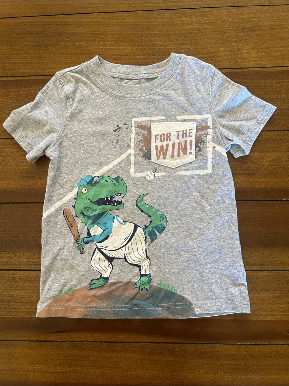 Carter's Grey Tee with Green Dino Baseball Graphic